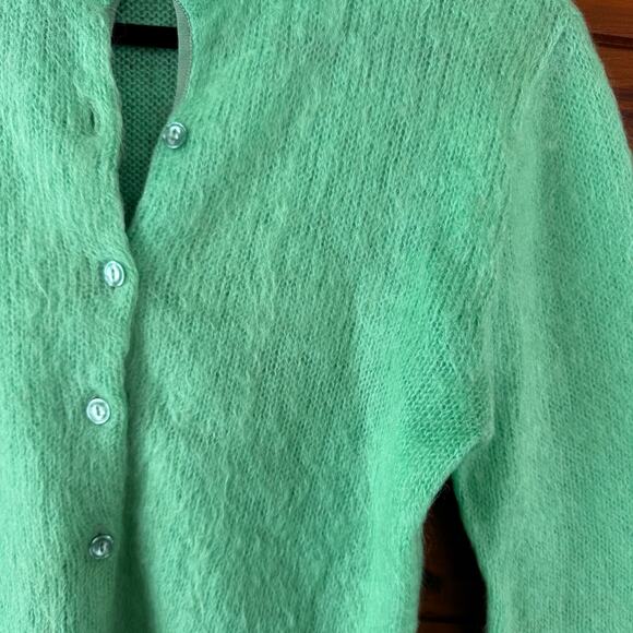 VINTAGE | 50s 60s Jantzen Apple Green Mohair Wool Cardigan Sweater Size 38 - Picture 4 of 5